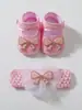 Zapatos de princesa para bebé niña estilo nuevo, zapatos para recién nacido, suela suave, 0-1 año, lazo de perla, zapatos para la celebración de los 100 días + diadema