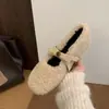 Sapatos Peludos para Mulheres, Novo Estilo Francês 2026, Estilo Fada Gentil, Laço, Boca Rasa, Forrados com Lã, Sapatos Mary Jane que Aumentam a Altura