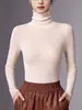 Camiseta base de una sola pieza sin costuras de cuello alto para mujer, sin costuras, suave y amigable con la piel, adecuada para usar en capas en otoño e invierno, tejida