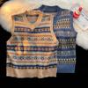 Chaleco de suéter retro con cuello en V para hombre, marca de moda de primavera, informal, para estudiantes, estilo japonés, chaleco de punto sin mangas que combina con todo