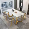 Juego de mesa y sillas de comedor italianas de losa de roca de lujo ligero, uso doméstico moderno minimalista, adecuado para espacios pequeños, mesa rectangular de losa de roca