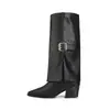 Botas de moda altas hasta la rodilla para mujer tacones altos estilo británico hebilla punta fina tacón grueso botas largas comercio exterior talla grande botas para pierna de pantalón