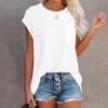 2023 Comercio Transfronterizo Europeo y Americano Amazon Verano Nuevo Popular Color Sólido Bolsillo Manga Corta Holgada Camiseta para Mujer