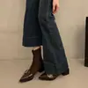 Botines Marrones Estilo Francés a Media Pantorrilla, Elegantes Botines Cortos Retro, Botines Chelsea para Mujer, Nuevo Estilo Otoño e Invierno 2025, Punta Fina, Tacón Grueso