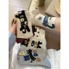 Meias Femininas de Meia-Cança com Estampa de Gato Cartoon para Primavera e Verão, Novo Estilo Coreano Meia de Gatinho com Letras Prop Japonês Fofo Lolita