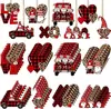 48 Piezas Gnomo de Madera Navideño Decoración de San Valentín Plato de Madera a Cuadros de Búfalo Colgante Árbol del Amor Decoración de Boda de San Valentín
