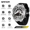 Sanda Jovens Tecnologia Negra Casual Display Duplo Relógio Eletrônico Moda Esportes À Prova d'Água Pulseira de Silicone Natação Relógio de Estudante