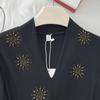 Vestido de Otoño Transfronterizo Estilo Francés con Pedrería Cuello en V Manga Larga Ceñido a la Cintura Vestido Largo Elegante Adelgazante