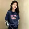 Camiseta de Manga Larga a Rayas de Algodón Puro Estilo Coreano para Niñas 2026 Nuevo Estilo Primavera/Otoño Talla Mediana a Grande Infantil Holgada Camiseta Básica de Cuello Redondo