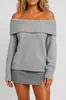 Suéter de Punto de un Hombro Amazon Fashion para Mujer, Suéter de Manga Larga de Punto Holgado Estilo Perezoso Off-Shoulder, Nuevo Conjunto de Color Sólido Otoño e Invierno