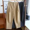 Cós da calça social~Faz você parecer 10kg mais magro! Calça social preta feminina cintura alta perna reta solta cropped profissional primavera outono