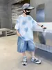 Camiseta de Manga Corta a Cuadros de Verano Moderna para Niños, Corte Holgado, Estilo Coreano, Top Casual Degradado para Niños Mayores, Nueva Camiseta de Moda de Verano