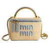 Bolso cubo de moda bordado nuevo para mujer transfronterizo, bolso tote tejido de paja y bambú, bolso cruzado para la playa y la costa