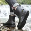 Botas de Lluvia Impermeables para Exteriores de Caña Corta para Hombre, Antideslizantes, de Moda, con Cordón, Botas de Lluvia para Estudiantes, Suaves, Resistentes al Desgaste, Waders para Acampar y Pescar