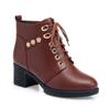 Botines cortos para madre de mediana edad Forrados de vellón Cálidos Zapatos de cuero Otoño e Invierno Suela blanda Combinan con todo Mediana edad Mediana edad y Ancianos Zapatos de algodón Botas Martin de ocho ojales