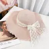 Sombrero de Paja Tejido de Ala Ancha para Protección Solar de Verano Transfronterizo Sombrero de Playa con Lazo para Vacaciones en la Costa Sombrero para el Sol para Mujeres