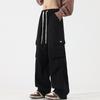 Calças de paraquedista macacão reto masculino primavera e outono plissado bolso grande cordão solto perna larga macacão japonês macacão masculino
