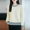 Top de punto estilo coreano a rayas perezosas, patchwork, 100% algodón puro, para mujer, holgado, adelgazante, moderno, de alta gama