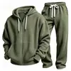 Conjunto de dos piezas para hombre de estilo europeo y americano, tejido gofre liso, manga larga y pantalón largo, un atuendo casual simple y versátil.