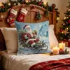 Funda de Almohada de Muñeco de Nieve y Reno de Amazon Atmósfera Navideña Funda de Cojín Decorativa Impresa para Sala de Estar Funda de Almohada de Sofá de Poliéster