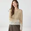Nuevo Suéter de Cachemira Elegante de Otoño Cuello Redondo Tejido Holgado Manga Larga Cárdigan de Punto Delgado para Mujer Capa Base Cárdigan Hueco
