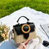 Bolsa Caixa de Palha Tecida Floral Simples e Fashion Transfronteiriça, Bolsa de Mão Urbana Tendência para Mulheres, Bolsa Casual de Ombro e Transversal