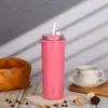 Taza Termo Leyou de Acero Inoxidable 304 Color Sólido Creativo Portátil Taza con Tubo de Succión Alto Valor de Color Pintura en Spray Tapa Transparente Taza de Café