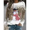 Sudadera Navideña para Mujer 2024 Transfronteriza con Estampado 3D de Muñeco de Nieve, Camiseta Holgada de Manga Larga tipo Algodón, Estilo Europeo y Americano, Longitud Media