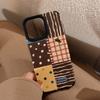 Capa Retrô Ins de Retalhos com Bolinhas Adequada para iPhone 16, Apple 18, 17 Pro Max, Capa de Couro com Corrente para iPhone 14, 13