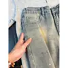 Jeans retro americanos con salpicaduras de tinta y efecto desgastado para hombre, pantalones rectos de pierna ligeramente acampanada, lavados vintage de moda para primavera