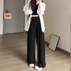 Traje blanco de talla grande con pantalones de pierna ancha para mujer, estilo fino de primavera/verano, efecto de caída de alta gama, pantalones casuales rectos adelgazantes de largo hasta el suelo