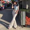 YC & 2 cores Retrô Americano Hot Girl Calça de Cintura Baixa Wide Leg Micro Elástico Primavera e Verão Joker Slim Calça Flare Jeans Feminina