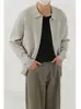 Cardigan com Zíper e Lapela Texturizado Despojado Cool Estilo Old Money Masculino Outono Casual Relaxado Quente Tricô Suéter Casaco
