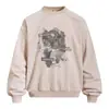 Moletom com Capuz Estampa de Retrato Criativo Gola Redonda Masculino Primavera e Outono Solto Tendência Lavado Vintage Flor Frita Pulôver Roupa Esportiva
