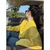 Cardigan de Cachemir Amarillo Ganso Reductor de Edad Pequeño Suave Cera Holgado Tejido de Punto Abrigo Suéter para Mujer Ropa de Primavera Estilo Perezoso