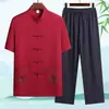 Traje Tang Delgado de Verano para Hombre, de Mediana Edad y Anciano, Conjunto de Manga Corta de Seda de Hielo, Estilo Retro Chino Hanfu Casual Atuendo de Papá, Estilo Chino