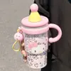 Copo de Água Fofo para Meninas, Copo com Canudo Duplo de Aparência Sofisticada, Isolamento Térmico e Copo para Café Gelado, Copo Portátil Grande Capacidade para Estudantes