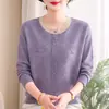 Novos blusões de malha de manga comprida para outono e inverno para mães, moda versátil para mulheres de meia-idade e idosas de 50 anos, blusão de malha de base