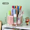 Caixa de Armazenamento de Canetas Mark com Tampa Porta-Canetas à Prova de Poeira para Mesa de Estudante Porta-Lápis de Cor Transparente Caixa de Papelaria para Lápis de Grande Capacidade