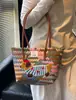 Bolso de Mano Retro Tejido a Rayas de Dachshund para Mujer, Estilo Nuevo de Verano, Bolso Tote de Ratán tipo Cesta de Frutas para el Viaje Diario