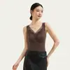 Chaleco Lyocell con cuello en V y encaje, hidratante y cálido 8890 ropa interior sin costuras para mujer, con forro polar añadido, engrosado y tirantes con copa fija