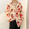 Camisa Floral Retrô Vintage Estilo Hong Kong para Homens e Mulheres Verão Tendência Marca Havaiana Despojada Cool Solta Camisa de Manga Longa Casaco para Casal