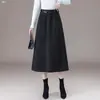 Falda Larga de Lana Negra-Gris de Cintura Alta Estilo A, para Mujer, Nueva Colección Otoño/Invierno 2026, Espesor Casual