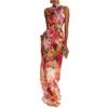 2026 Novo Cruzamento Europeu e Americano Primavera/Verão Francês Casual Elegante Floral Gola Halter Sem Mangas Slim Vestido