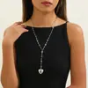Colar Estilo Europeu e Americano para Mulheres, Colar Y de Alto Padrão, Colar com Pingente de Coração Vazado de Strass e Borla, Moderno e Versátil