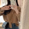 Suéter de Punto Corto Holgado con Mangas Largas, Cuello Redondo, Diseño Tejido Texturizado, Estilo Retro Pequeño y Elegante Coreano, Otoño e Invierno