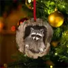 Adornos de Árbol de Acrílico Nuevos Transfronterizos para Animales Colgantes de Árbol de Navidad Impresión Plana de Mapache Decoraciones Colgantes