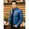 Chaqueta de Cuero Sintético Ajustada para Hombre con Cuello Alto, Chaqueta de Motociclista, Ropa Exterior Casual de Moda para Primavera y Otoño, Nueva Chaqueta de Cuero Transfronteriza