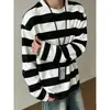 Camiseta de Uso Diario para Hombre Estilo Perezoso Ins Primavera Otoño Invierno Estampado Digital Rayas Personalidad Manga Larga Top para Mujer