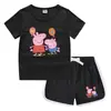 2023 Verão Infantil Gola Redonda Camiseta Calças Quentes Coreano Casual Base Camisa Suor-absorvente Doce Conjunto de Camiseta Infantil